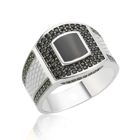 925 S S Men's Ring Natural Onyx &Cubic - Picture 8 of 8
